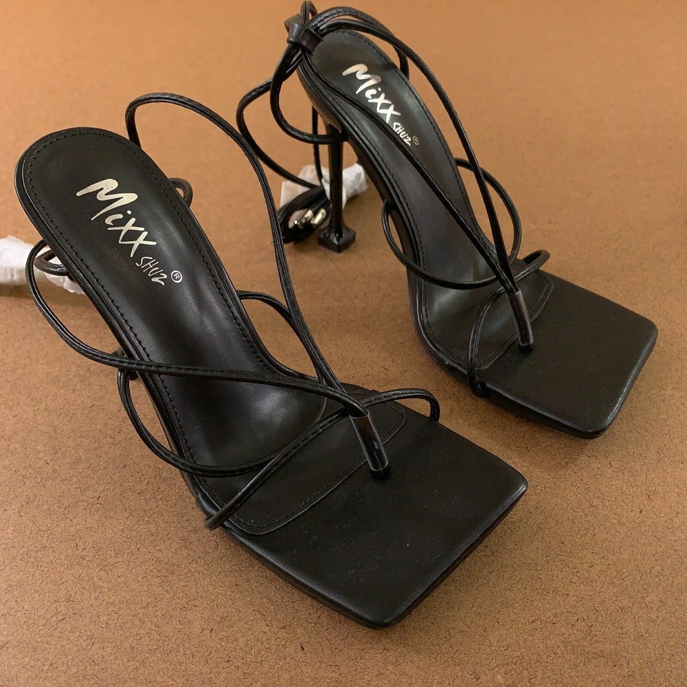 Mixx Shuz Women's Shoe Size 5.5 Black Square Toe Nicky Lace Up Heels New